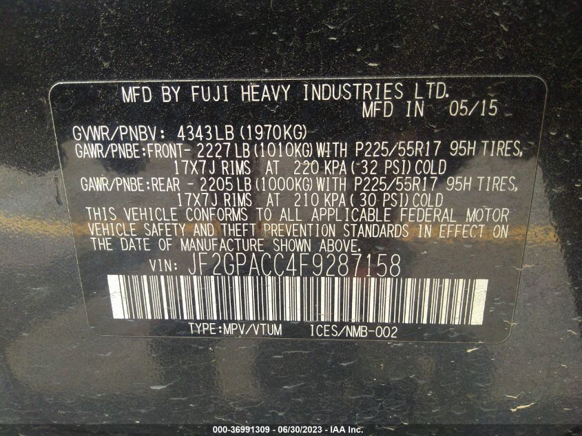 2015 SUBARU XV CROSSTREK PREMIUM - JF2GPACC4F9287158