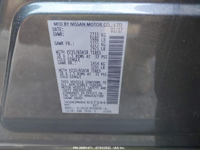 2017 NISSAN PATHFINDER SL - 5N1DR2MN8HC657594