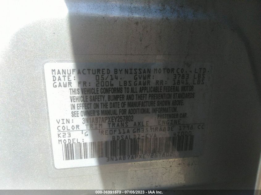2014 NISSAN SENTRA SV - 3N1AB7APXEY257802