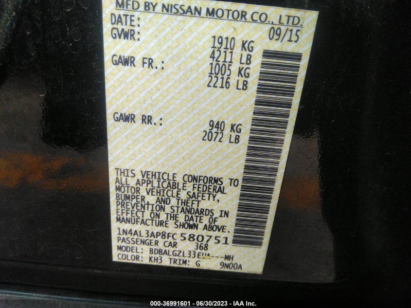 2015 NISSAN ALTIMA 2.5 S - 1N4AL3AP8FC580751