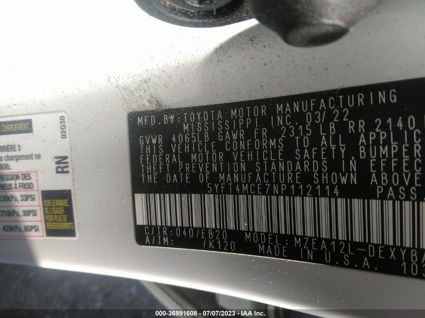 2022 TOYOTA COROLLA XSE - 5YFT4MCE7NP112114