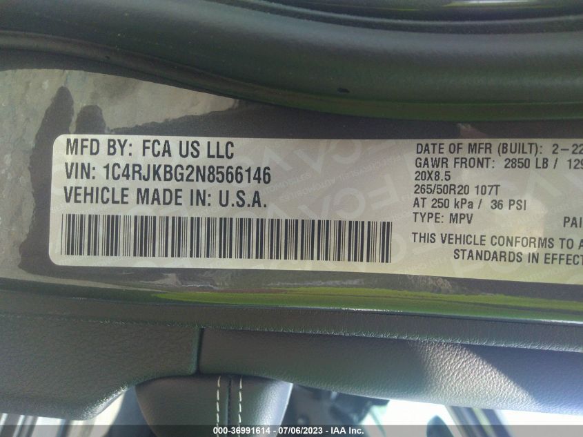 2022 JEEP GRAND CHEROKEE L LIMITED - 1C4RJKBG2N8566146