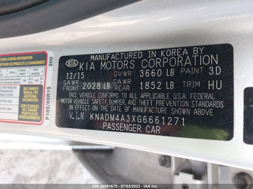 2016 KIA RIO LX - KNADM4A3XG6661271