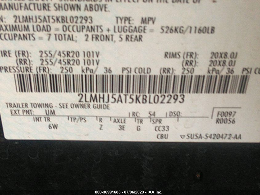 2019 LINCOLN MKT RESERVE/STANDARD - 2LMHJ5AT5KBL02293