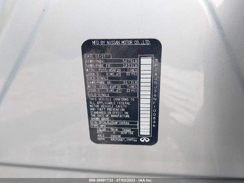 2022 INFINITI QX55 LUXE AWD 3PCAJ5J36NF100846
