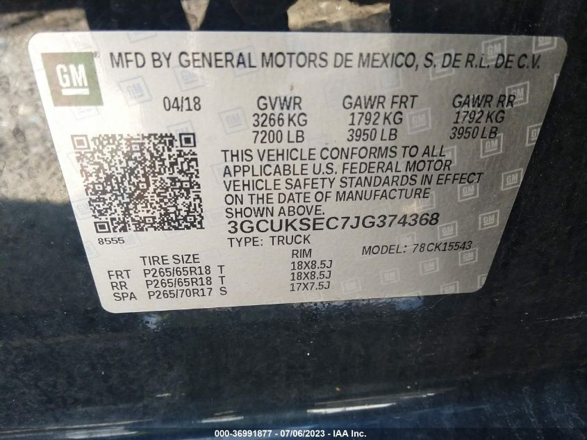 2018 CHEVROLET SILVERADO 1500 LTZ - 3GCUKSEC7JG374368