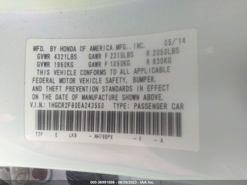2014 HONDA ACCORD SEDAN EX-L - 1HGCR2F80EA243550