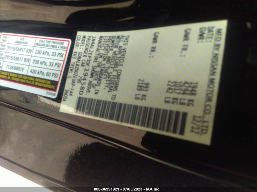 2013 NISSAN ALTIMA 2.5 S - 1N4AL2EP3DC194580