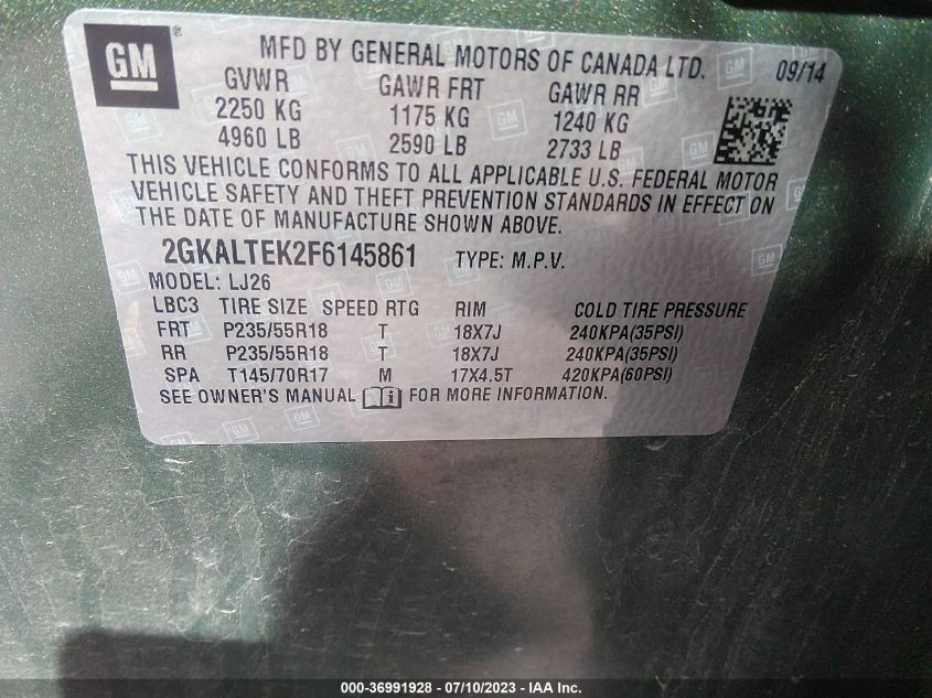 2015 GMC TERRAIN SLT - 2GKALTEK2F6145861