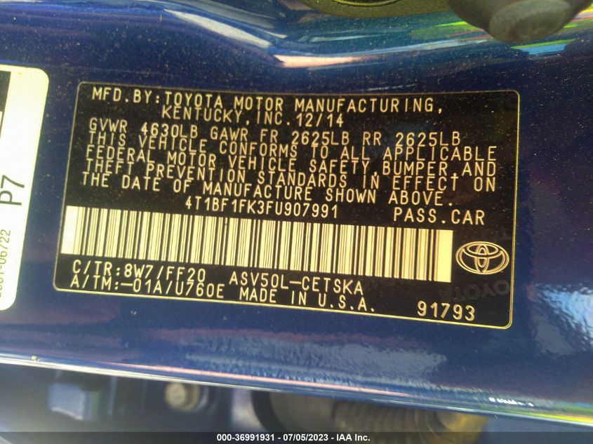 2015 TOYOTA CAMRY SE - 4T1BF1FK3FU907991