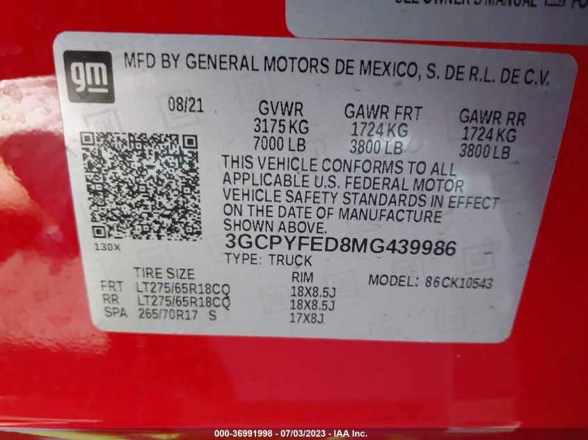 2021 CHEVROLET SILVERADO 1500 LT TRAIL BOSS - 3GCPYFED8MG439986
