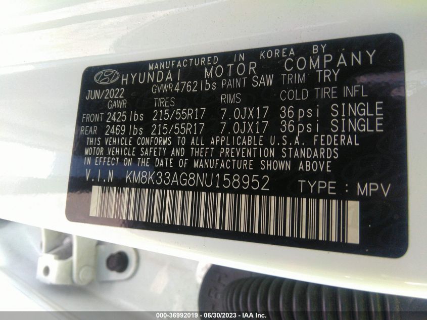 2022 HYUNDAI KONA ELECTRIC SEL - KM8K33AG8NU158952