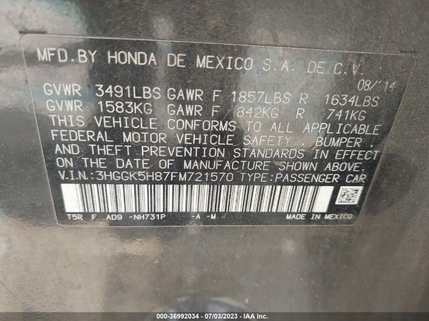 2015 HONDA FIT EX-L/EX - 3HGGK5H87FM721570
