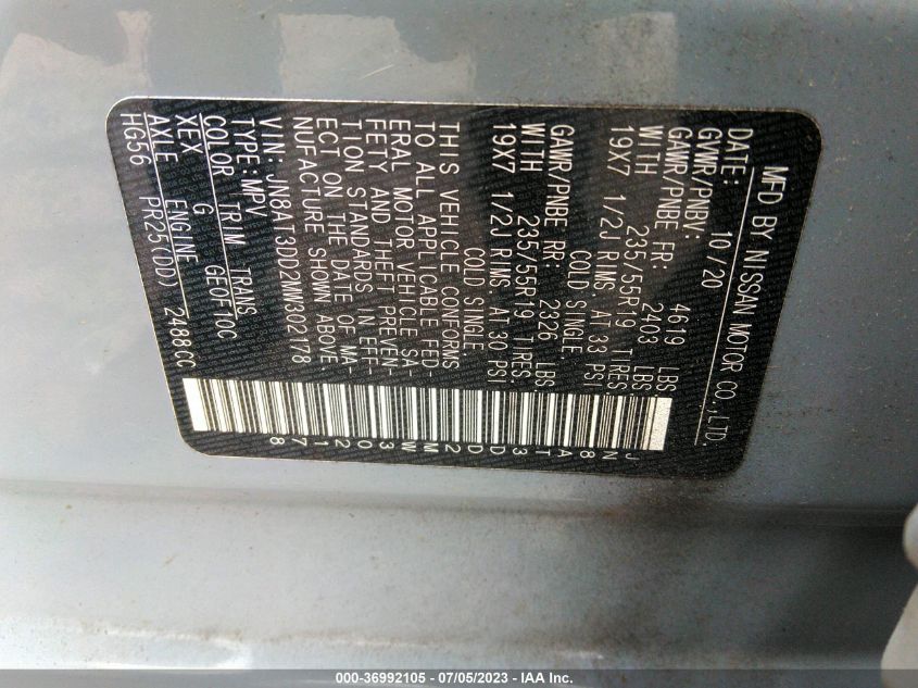 2021 NISSAN ROGUE PLATINUM - JN8AT3DD2MW302178