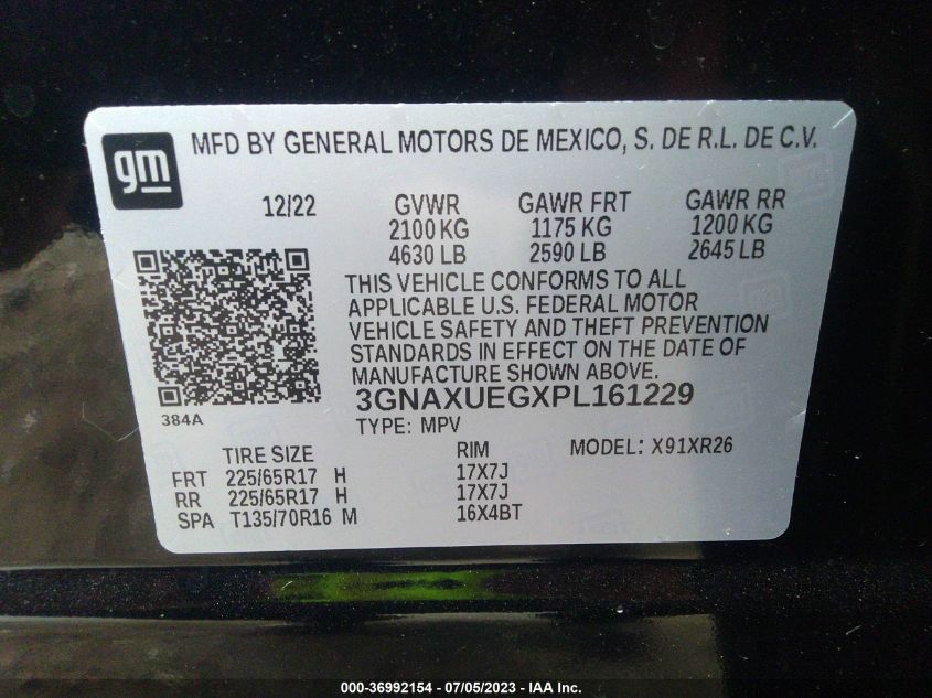 2023 CHEVROLET EQUINOX LT - 3GNAXUEGXPL161229