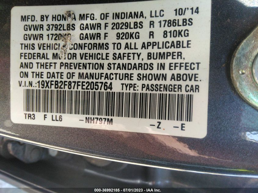2015 HONDA CIVIC SEDAN EX - 19XFB2F87FE205764