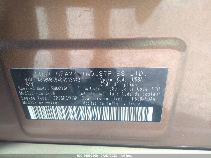 2013 SUBARU LEGACY 2.5I PREMIUM - 4S3BMBC6XD3013142