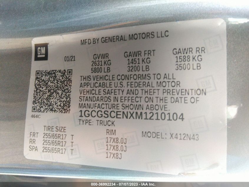 2021 CHEVROLET COLORADO LT - 1GCGSCENXM1210104