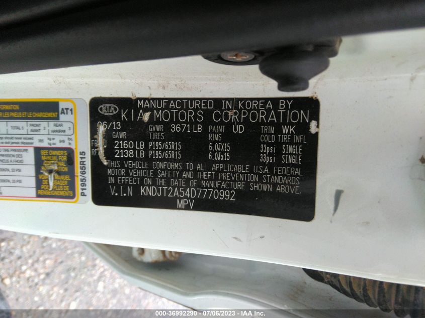 2013 KIA SOUL BASE - KNDJT2A54D7770992