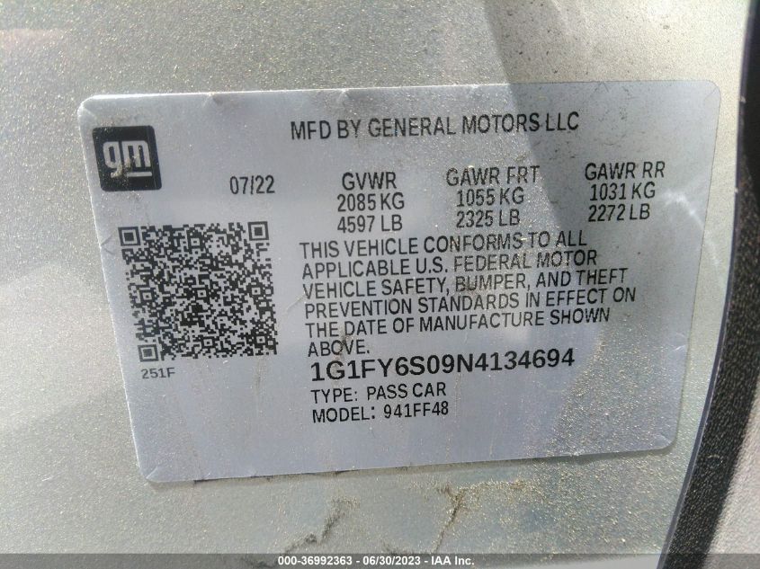 2022 CHEVROLET BOLT EUV LT 1G1FY6S09N4134694