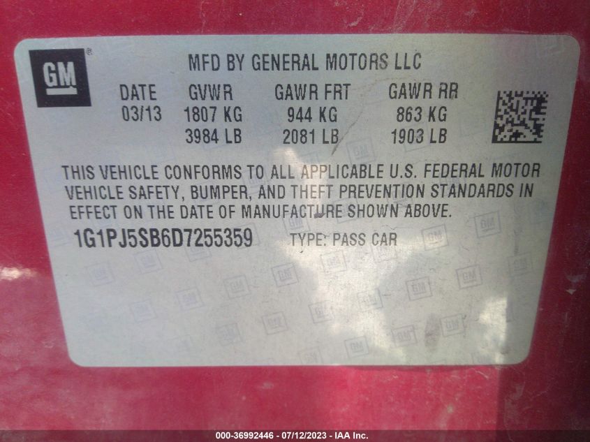 2013 CHEVROLET CRUZE ECO - 1G1PJ5SB6D7255359