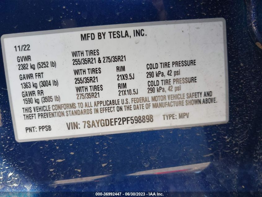 7SAYGDEF2PF598898 Tesla Model Y  9