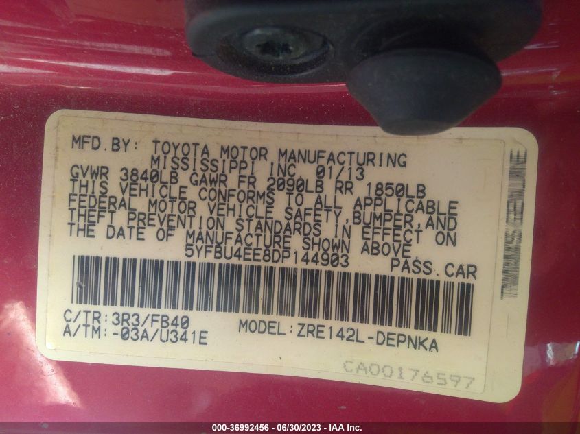 2013 TOYOTA COROLLA L/LE/S - 5YFBU4EE8DP144903