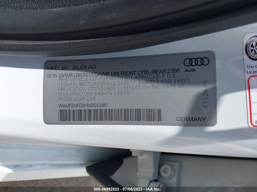 2017 AUDI A6 PREMIUM PLUS - WAUF2AFC8HN054346