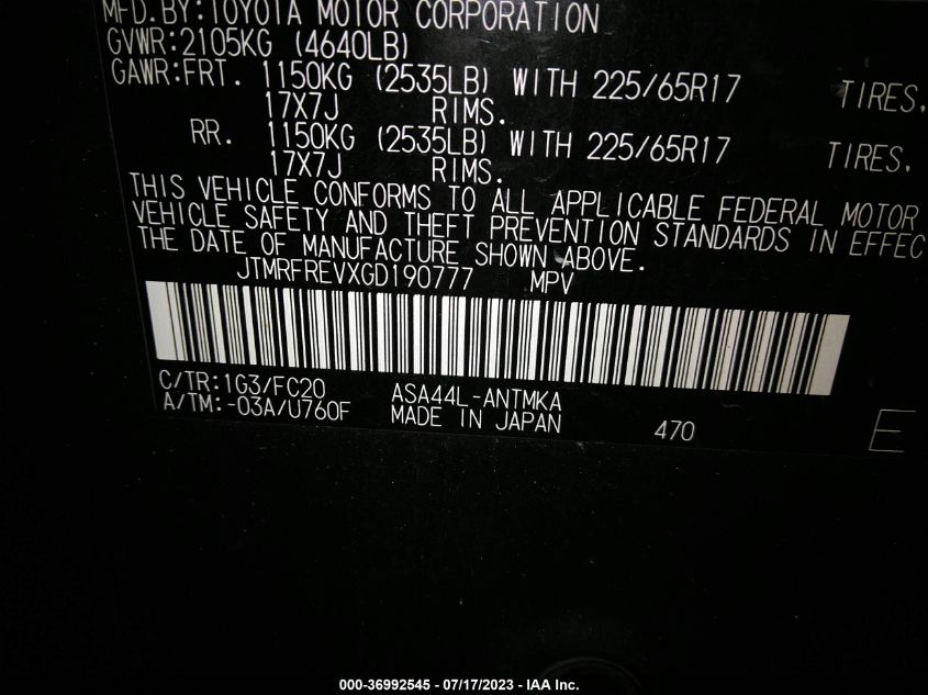 2016 TOYOTA RAV4 XLE - JTMRFREVXGD190777