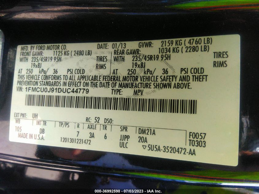 2013 FORD ESCAPE TITANIUM - 1FMCU0J91DUC44779