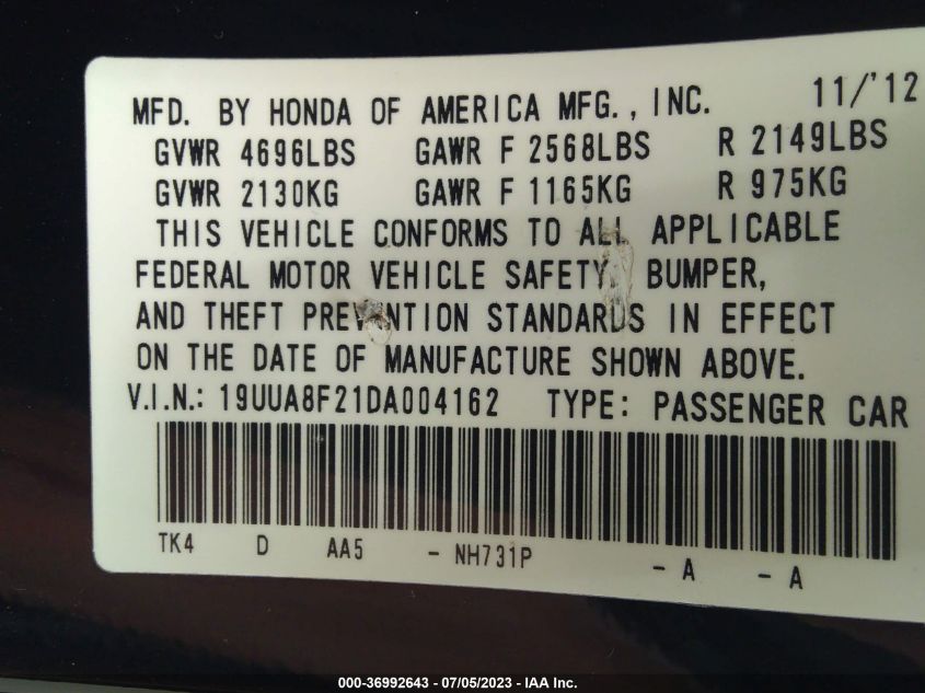 2013 ACURA TL - 19UUA8F21DA004162