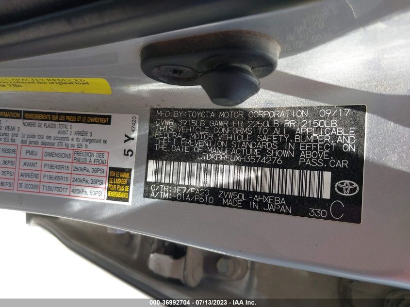 2017 TOYOTA PRIUS TWO/TWO ECO/THREE - JTDKBRFUXH3574276
