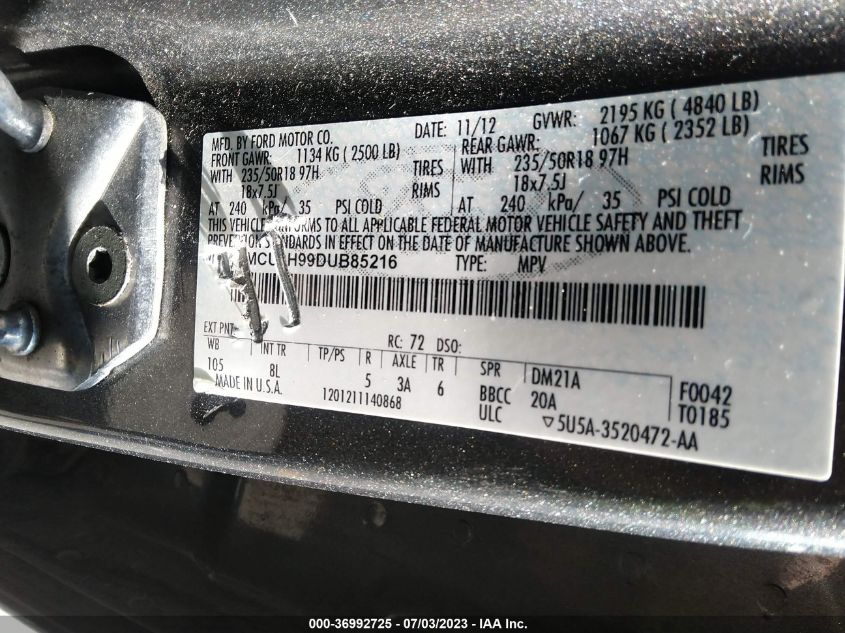 2013 FORD ESCAPE SEL - 1FMCU9H99DUB85216