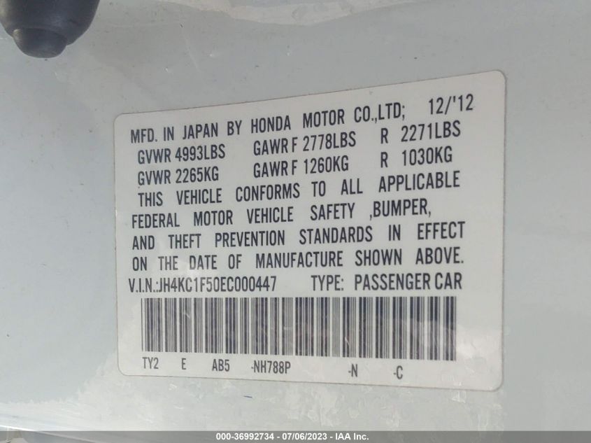 2014 ACURA RLX TECH PKG - JH4KC1F50EC000447