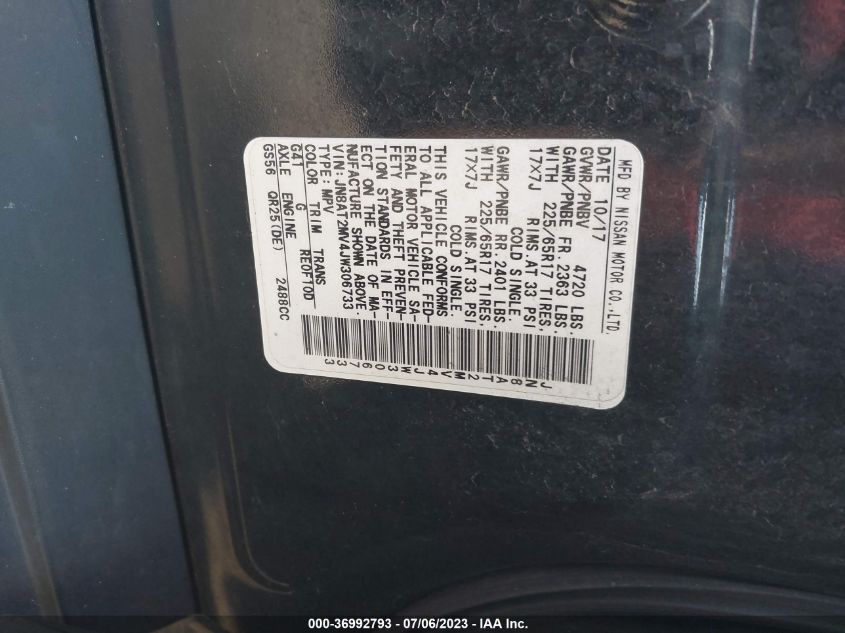 2018 NISSAN ROGUE SV - JN8AT2MV4JW306733