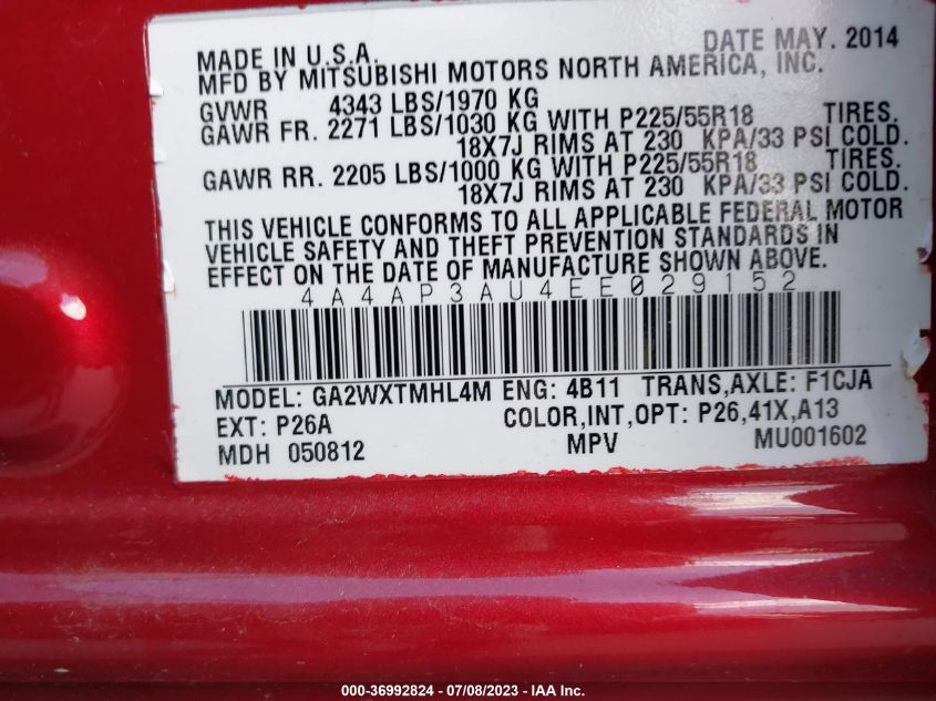 2014 MITSUBISHI OUTLANDER SPORT ES - 4A4AP3AU4EE029152