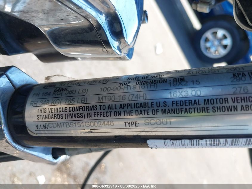 2001 INDIAN MOTORCYCLE CO. SCOUT 5CDMTB5151G002446