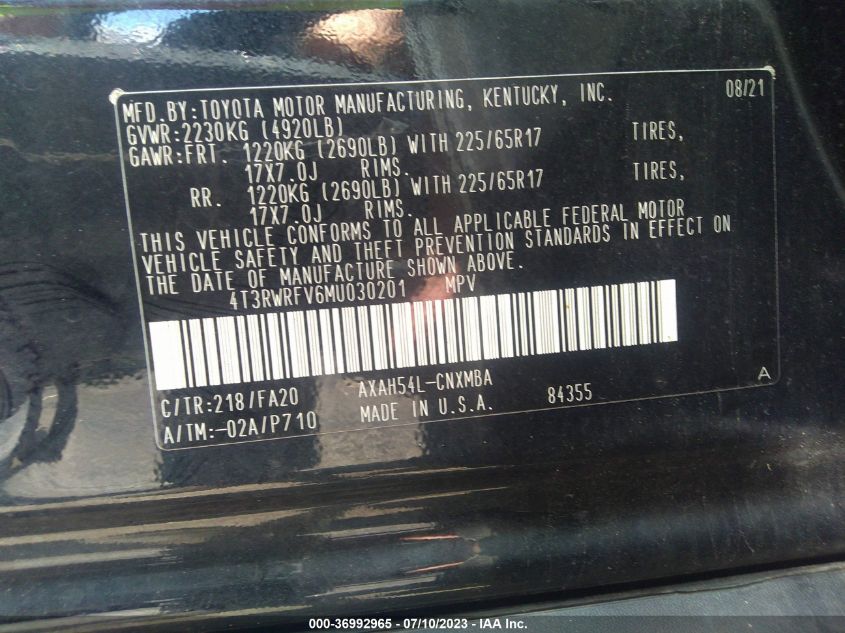 2021 TOYOTA RAV4 HYBRID XLE - 4T3RWRFV6MU030201