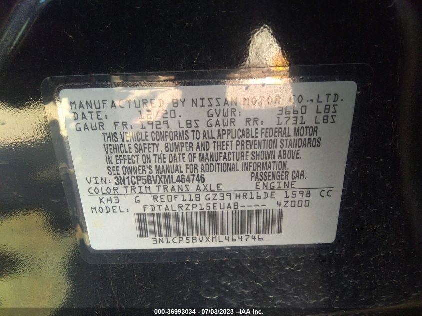 2021 NISSAN KICKS S - 3N1CP5BVXML464746
