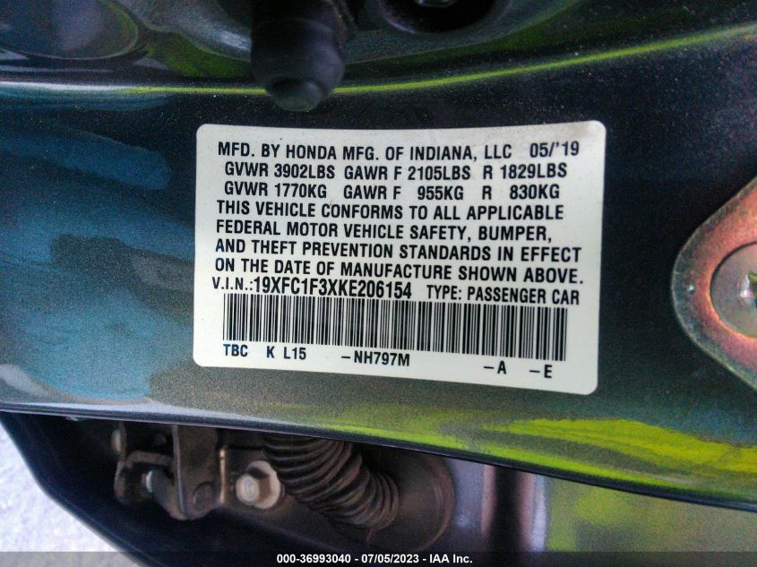 2019 HONDA CIVIC SEDAN EX - 19XFC1F3XKE206154
