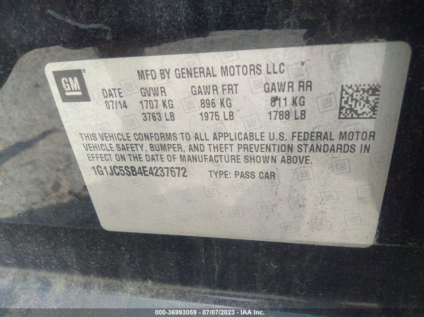 2014 CHEVROLET SONIC LT - 1G1JC5SB4E4237672