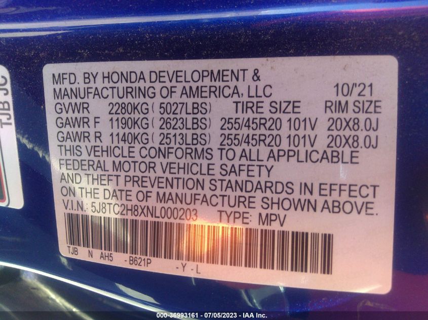 2022 ACURA RDX PMC EDITION/W - 5J8TC2H8XNL000203