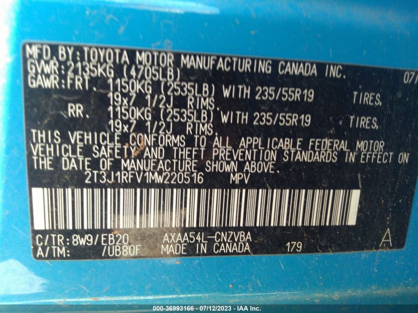 2021 TOYOTA RAV4 ADVENTURE/TRD OFF ROAD - 2T3J1RFV1MW220516