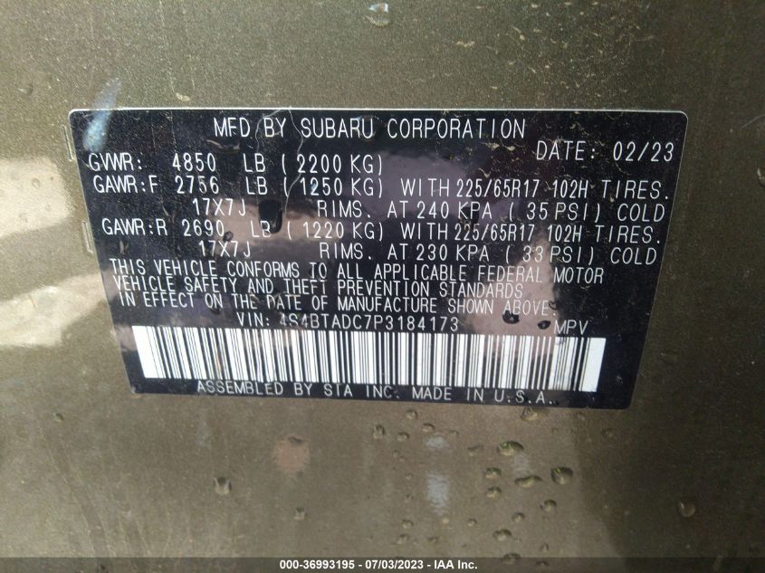 2023 SUBARU OUTBACK PREMIUM - 4S4BTADC7P3184173