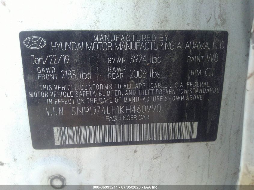 2019 HYUNDAI ELANTRA SE - 5NPD74LF1KH460990