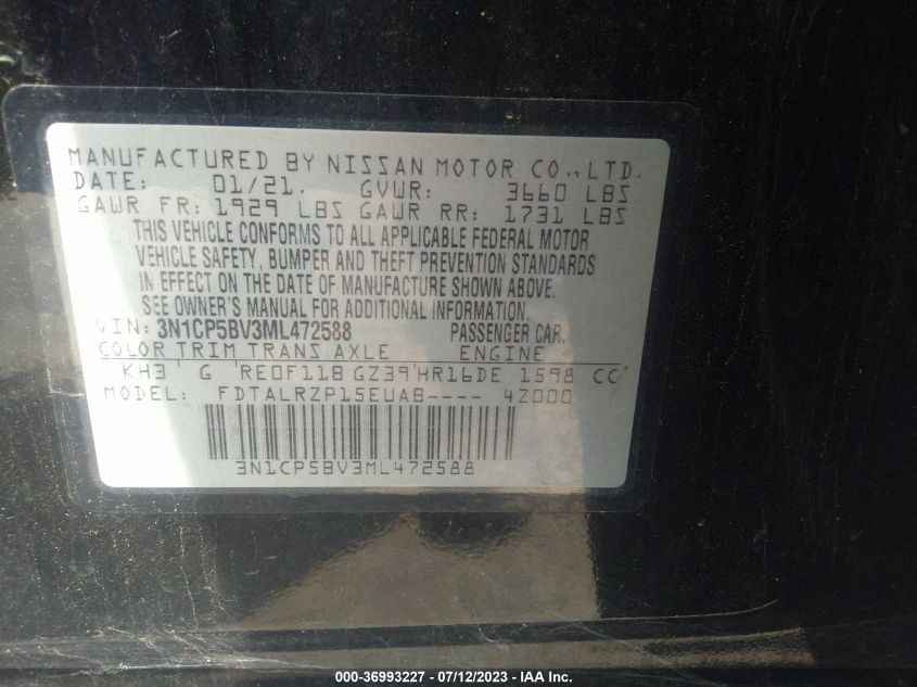 2021 NISSAN KICKS S - 3N1CP5BV3ML472588