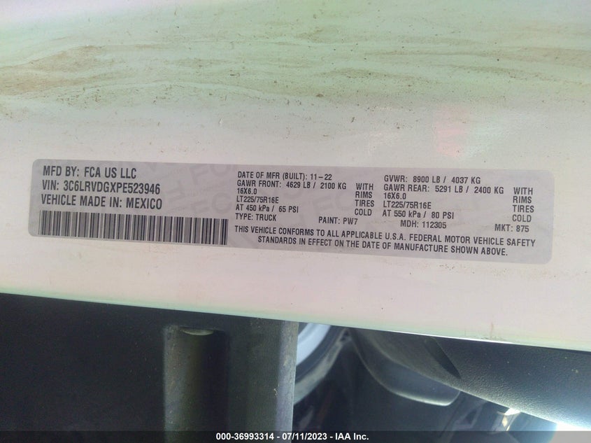 VIN 3C6LRVDGXPE523946 2023 RAM PROMASTER CARGO VAN