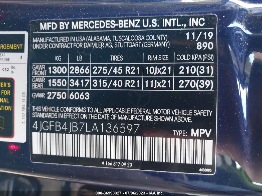 4JGFB4JB7LA136597 2020 MERCEDES-BENZ GLE-CLASS, photo no. 9