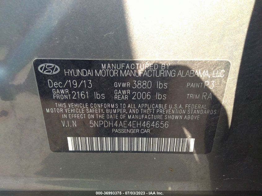 2014 HYUNDAI ELANTRA SE - 5NPDH4AE4EH464656