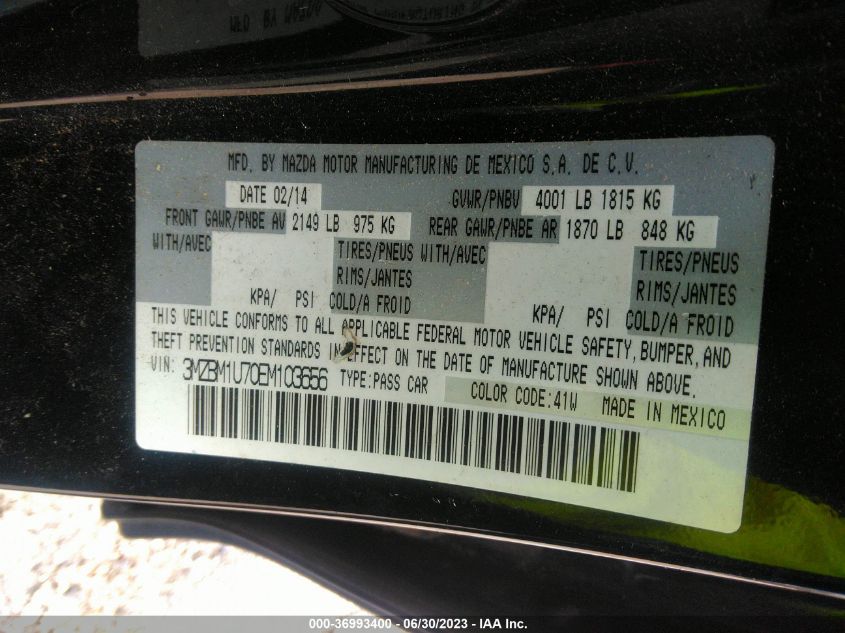 2014 MAZDA MAZDA3 I SPORT - 3MZBM1U70EM103656
